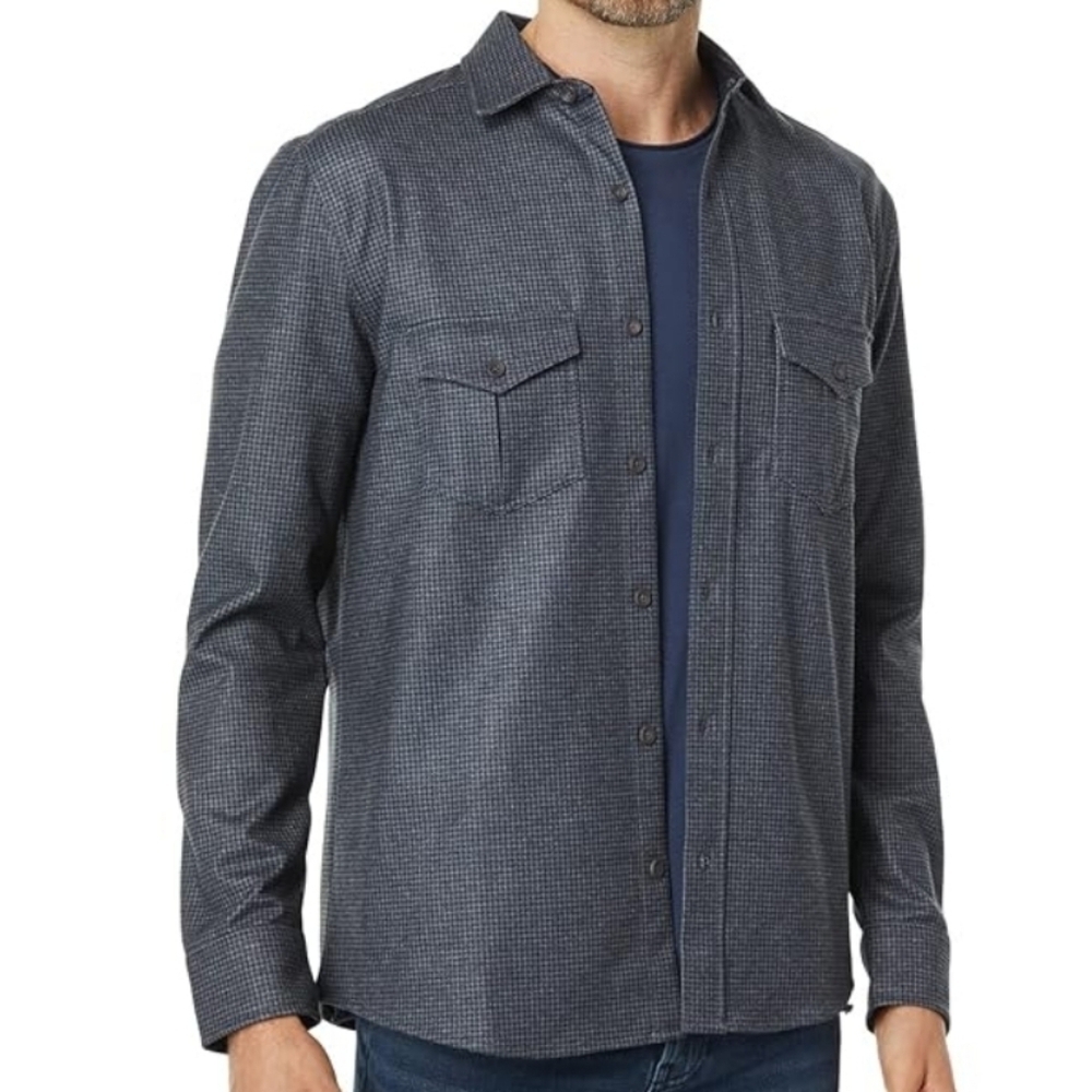 Johnston & Murphy Button Front Houndstooth Knit Shirt Men's Navy